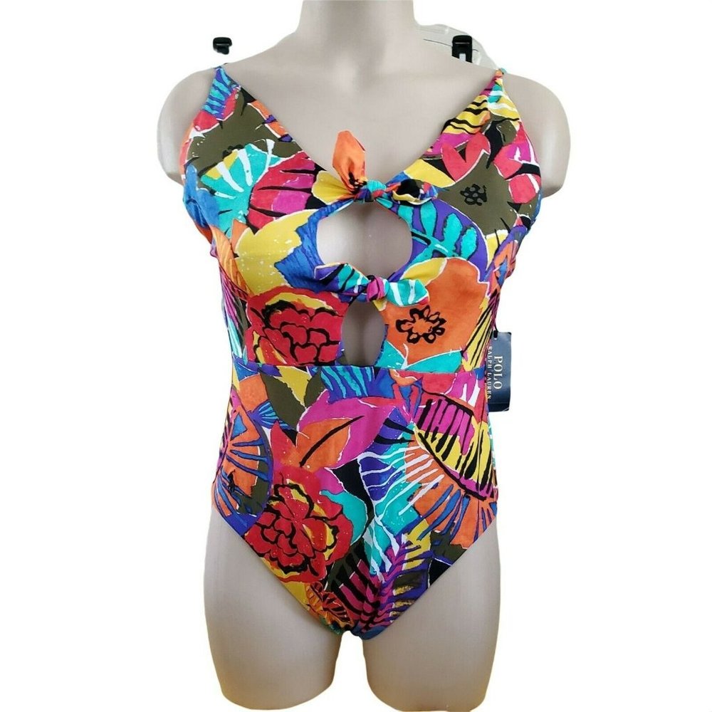 Ralph Lauren Womens Tropical Tie Knot Swimsuit One Piece XS New $120